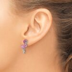 Sterling Silver Rhodium-plated Polished Pink Crystal Flamingo Post Earrings - Image 3