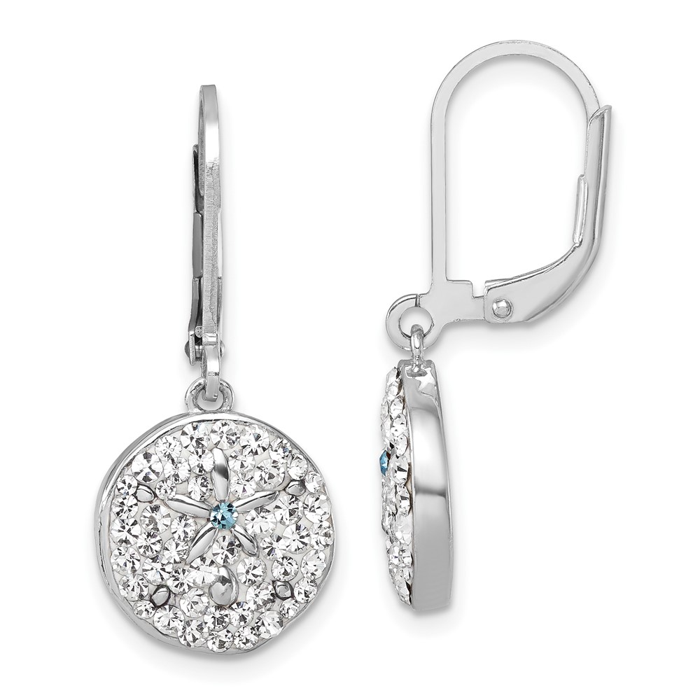 IE-148.jpg Sterling Silver Rhodium-Plated Polished White Crystal Sand Dollar Dangle Earrings - Image 1
