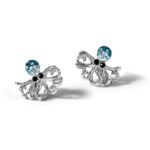 Sterling Silver Rhodium-plated Polished Blue and White Crystal Octopus Post Earrings - Image 6