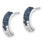Sterling Silver Rhodium-Plated Polished Blue and White Crystal J-Hoop Earrings - Image 2