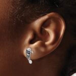 Sterling Silver Rhodium-plated Polished Grey Crystal Manatee Post Earrings - Image 3