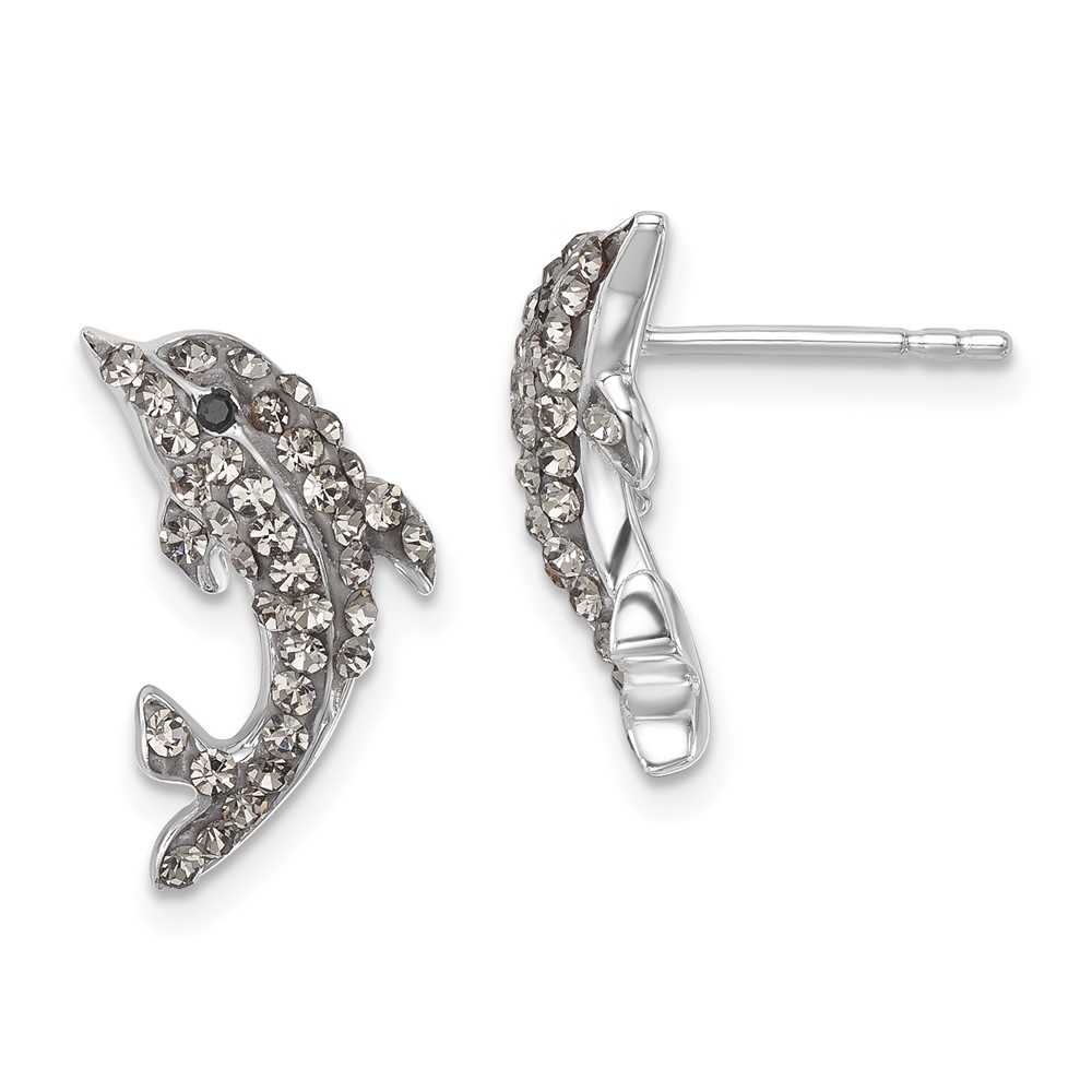 IE-231.jpg Sterling Silver Rhodium-plated Polished Pale Blue Crystal Dolphin Post Earrings - Image 1