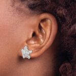 Sterling Silver Rhodium-plated Polished White Crystal Starfish Post Earrings - Image 3