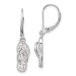Sterling Silver Rhodium-plated Polished White Crystal Flip Flop Dangle Leverback Earrings