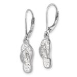 Sterling Silver Rhodium-plated Polished White Crystal Flip Flop Dangle Leverback Earrings - Image 2