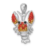 Sterling Silver Rhodium-plated Polished Orange Crystal Lobster Pendant - Image 4