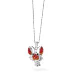 Sterling Silver Rhodium-plated Polished Orange Crystal Lobster Pendant - Image 6