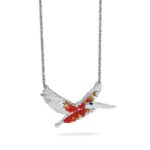 Sterling Silver Rhodium-plated Polished Orange Crystal Pelican Pendant - Image 6