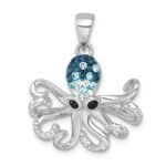 Sterling Silver Rhodium-plated Polished Blue Crystal Octopus Pendant