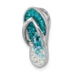 Sterling Silver Rhodium-plated Polished Blue Crystal Flip Flop Chain Slide - Image 4