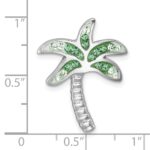 Sterling Silver Rhodium-Plated Polished Green Crystal Palm Tree Chain Slide - Image 5