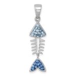 Sterling Silver Rhodium-plated Polished Moveable Blue Crystal Bonefish Pendant