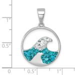 Sterling Silver Rhodium-Plated Polished Crystal Wave Whitecap Pendant - Image 5