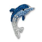Sterling Silver Rhodium-Plated Large Crystal Dolphin Slide - Image 4