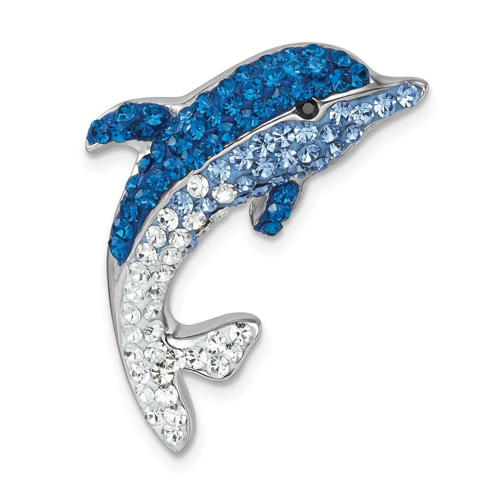 IP-526.jpg Sterling Silver Rhodium-Plated Large Crystal Dolphin Slide - Image 1