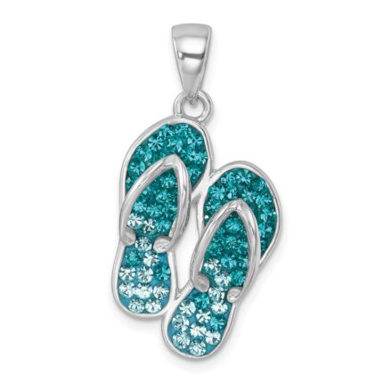 Sterling Silver Rhodium-plated Polished Crystal Double Flip Flop Pendant