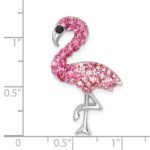 Sterling Silver Rhodium-plated Polished Pink Crystal Flamingo Pendant - Image 5