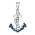 Sterling Silver Rhodium-Plated Polished Crystal Anchor Pendant