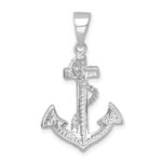 Sterling Silver Rhodium-Plated Polished Crystal Anchor Pendant - Image 3