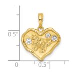 14k with White Rhodium Polished And Brushed Butterfly and Flowers In Wavy Heart Pendant - Image 4