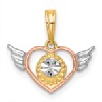 14k with White Rhodium and Rose-tone Heart With Wings Charm