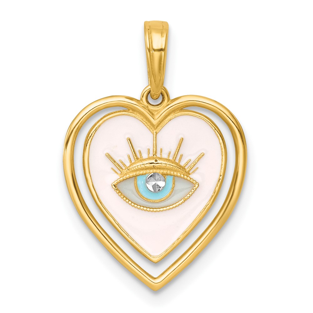 K10004.jpg 14k with White Rhodium Polished Multi Color Enamel Eye In Heart Charm - Image 1