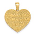 14k Polished and Textured Roses -A Mother's Love is the Greatest Gift Of All- Heart Pendant