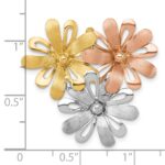 14k with White and Rose-tone Rhodium Brushed and Polished Three Flowers Chain Slide Pendant - Image 4