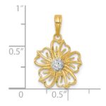 14k with White Rhodium Polished Fancy Pierced Flower Charm - Image 4
