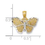 14k Polished with Rhodium Diamond-cut Filigree Butterfly Pendant - Image 4