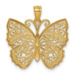 14k and Rhodium Textured Fancy Filigree Butterfly Pendant - Image 3