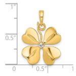 14k with White Rhodium Polished 4-Leaf Clover Charm Pendant - Image 4