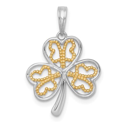 14k with White Rhodium Polished Fancy 3-Leaf Clover Charm