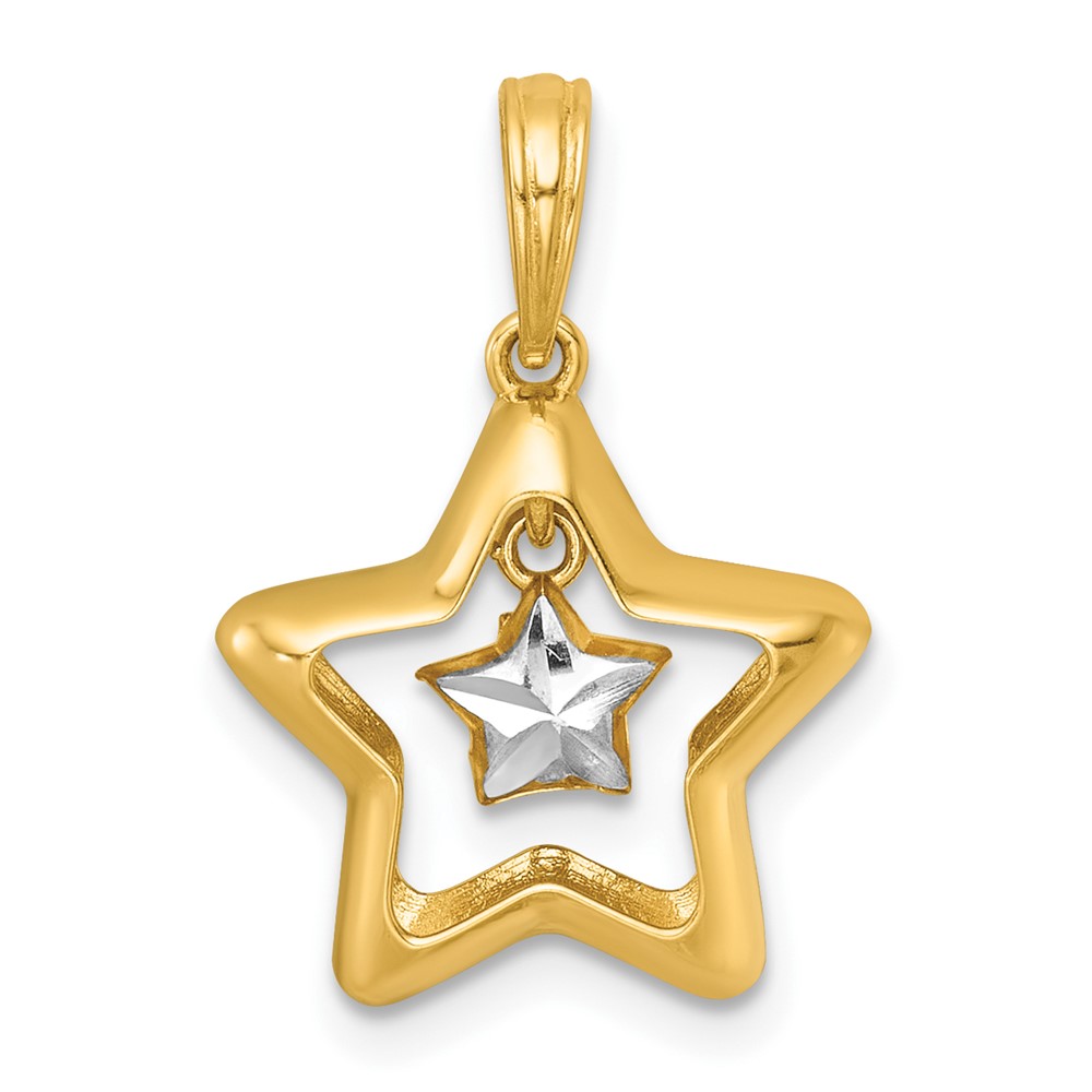 K10036.jpg 14k with White Rhodium Polished Star In Star Dangle Charm - Image 1