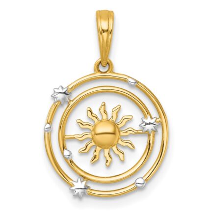 14k with White Rhodium Polished Sun With Solar System Orbit Charm