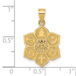 14k Polished And Textured Multi-faith Symbol Flower Pendant - Image 4