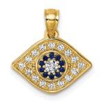 14k Polished Lab Created Blue Spinel and CZ Evil Eye Charm Pendant