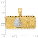 14k Polished with Rhodium Diamond-cut 100 Dollar Bill Pendant - Image 4
