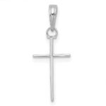 14K White Gold 3-D and Polished Stick Cross Charm