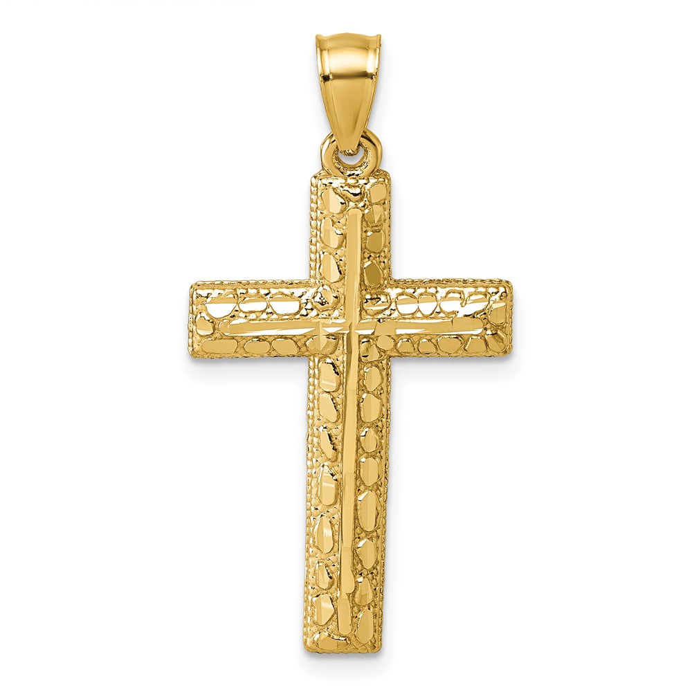 K10075.jpg 14k Polished Diamond-cut Textured Fancy Latin Cross Pendant - Image 1