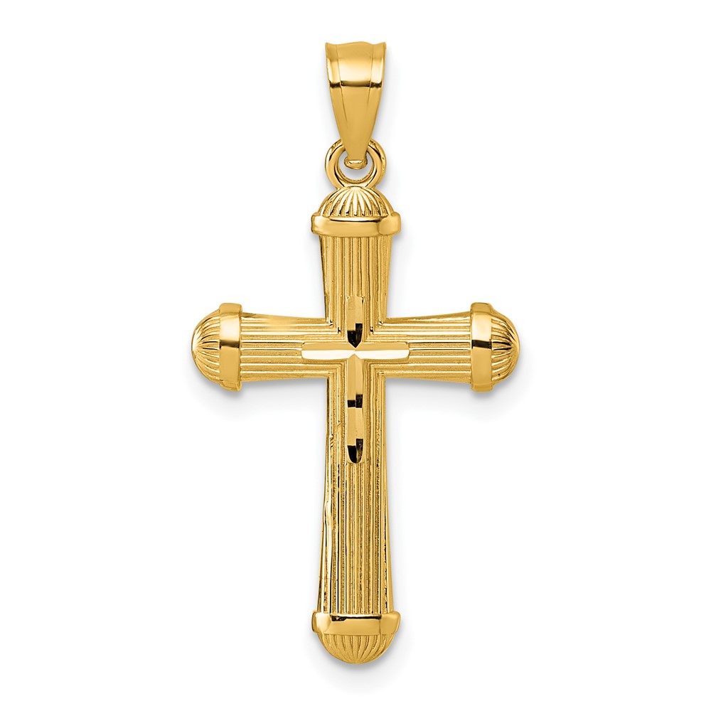 K10076.jpg 14k Polished and Diamond-cut Grooved Hollow Back Cross Pendant - Image 1