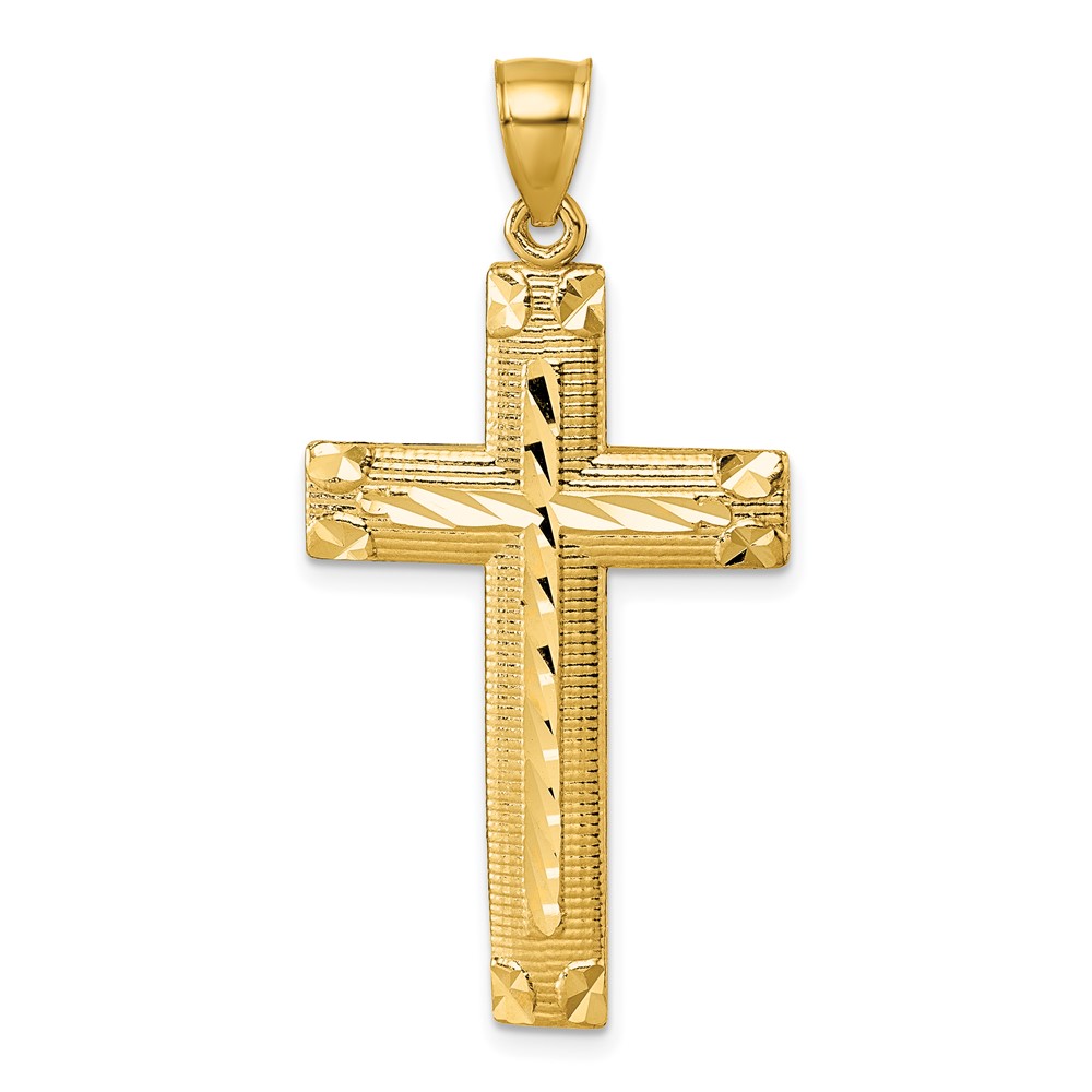 K10078.jpg 14K Polished Diamond-cut Textured Fancy Latin Cross Pendant - Image 1