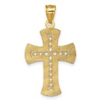 14k Polished Diamond-cut Textured Fancy Pierced Lattice Design Cross Pendant - Image 3