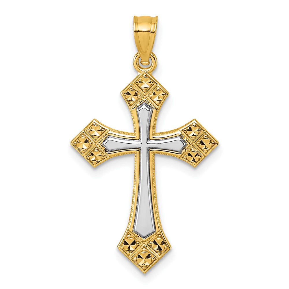 K10086.jpg 14k Two-tone Diamond-cut Polished Passion Cross Pendant - Image 1