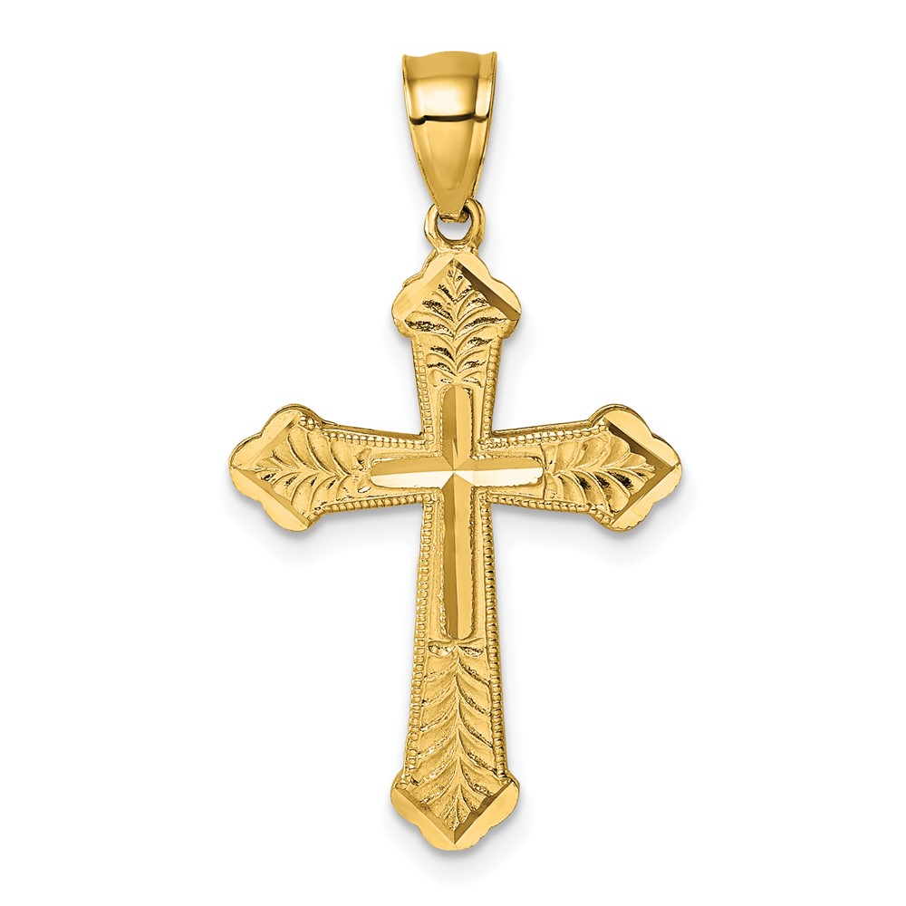K10088.jpg 14k Polished Diamond-cut Textured Fancy Budded Cross Pendant - Image 1