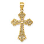 14k Polished Diamond-cut Fleur de Lis Filigree Textured Fancy Cross Pendant
