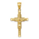 14k Polished Diamond-cut Textured Crucifix Pendant