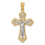 14k Two-tone Polished and Textured Filigree Passion Crucifix Pendant