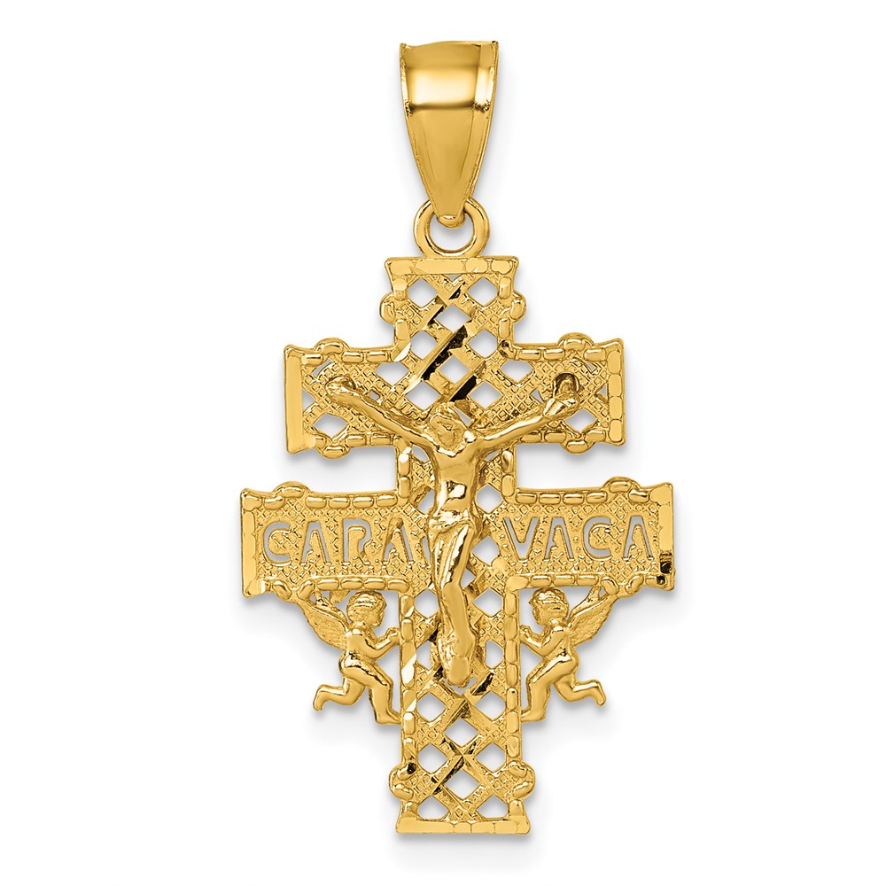 K10100.jpg 14k Polished Diamond-cut Cara Vaca Crucifix Pendant - Image 1