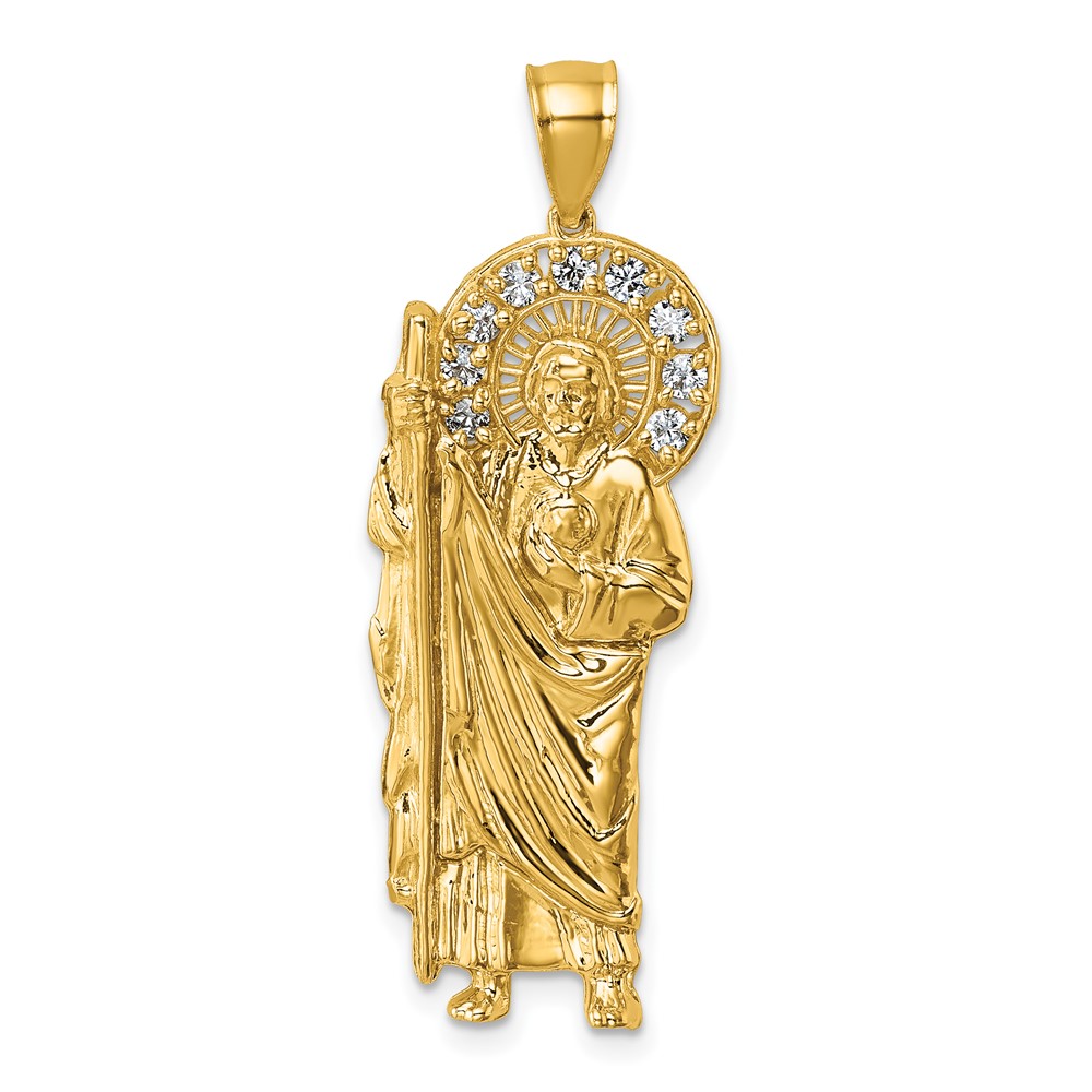 K10109.jpg 14k Polished CZ Standing Saint Jude Figure Pendant - Image 1